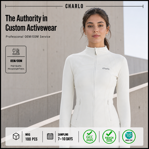 Chaqueta Charlo Ivory Contour, Corte Ajustado, Cuello Alto, Elástica Premium, para Gimnasio, Entrenamiento, Deporte, Venta al Por Mayor, OEM, GCC - Product Image 1