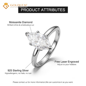 Goldleaf Wholesale 925 Sterling <b>Silver</b> 2ct Marquise Cut Moissanite Women's Engagement Wedding <b>Ring</b> Prong Setting <b>Silver</b> Plated - Product Image 5