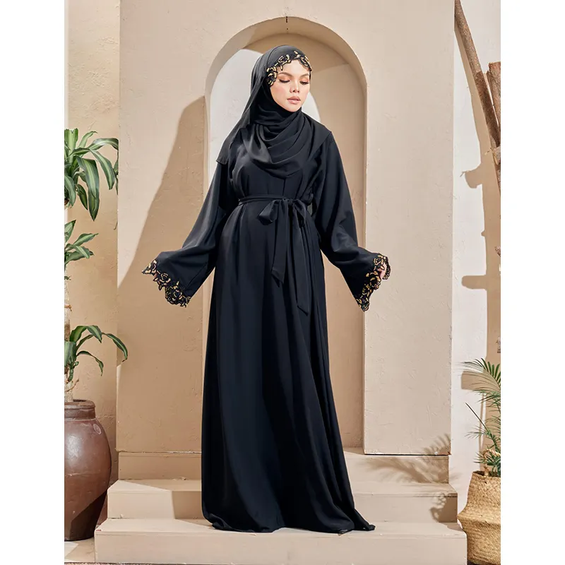 ठोस ColorLatest फैशन उच्च गुणवत्ता कढ़ाई मुस्लिम महिलाओं के कपड़े नरम कपड़े के साथ Abaya काले Abaya दुबई Abaya