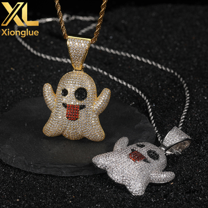 Collier tendance hip-hop Veromca Fashion en laiton avec pendentif fantôme aux expressions amusantes et micro-incrustations de zircon - Product Image 4