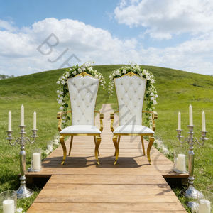 Chaises de banquet Bjflamingo, chaise de roi et de reine, chaise de mariage dorée bon marché, best-seller, accoudoirs en acier inoxydable doré, dossier souple - Product Image 4