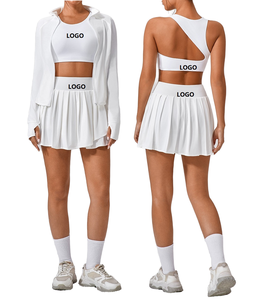 Custom Logo 2-delige Meisjes Workout Sweatsuit Lange Mouwen Rits Jack Met Geplooide Mini Rok Tennis Outfits Golfrokken Sets - Product Image 1