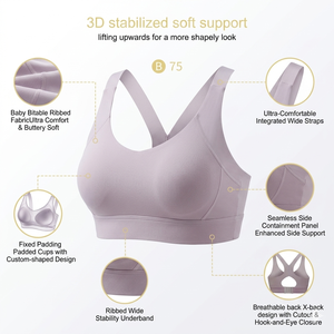 Soutien-gorge de sport pour <span class=keywords><strong>femme</strong></span>, effet seconde peau, <span class=keywords><strong>dos</strong></span> croisé, sans armatures, rembourré, respirant, écologique, une pièce, pour yoga, pilates et entraînement, avec logo personnalisé - Product Image 2
