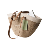 Sac fourre-tout en gros bicolore en paille et raphia, sac de plage et de shopping avec sangle en cuir, logo personnalisé, sac à bandoulière bohème d'été pour femme
