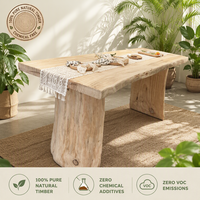 Table à manger rectangulaire avec plateau en bois massif à bords naturels, bois brut non fini, base en panneau massif