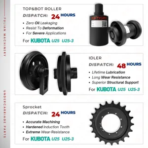 Piezas de chasis de U25-3 U25, Piñón inferior de pista, rodamiento superior, pista de goma para Mini excavadora Kubota