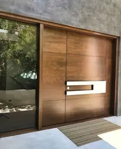 Pivot-puerta de entrada de madera, puerta principal de entrada de madera personalizada, precio asequible