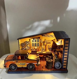 Tienda de reparación de automóviles, casas de muñecas, rompecabezas de madera, Rincón de libro, juguetes en miniatura DIY ecológicos, decoración educativa - Product Image 5