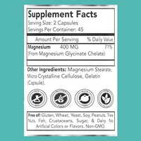 Capsules de glycinate de magnésium 400 mg pour la relaxation musculaire et le sommeil des adultes, marque privée