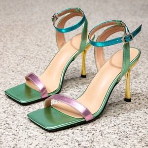 Sandales pour femmes, talons hauts, à enfiler, mode, décontractées, pour soirée, plage, bout carré, color-block, sandales à talons hauts - Product Image 6