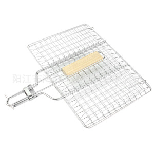 HONGXUAN Foldable <b>Bbq</b> Grill Net Clip 54.5x32.5x3cm Thickened Wooden Handle Single Handle Portable Fish Grill <b>Tool</b> - Product Image 1