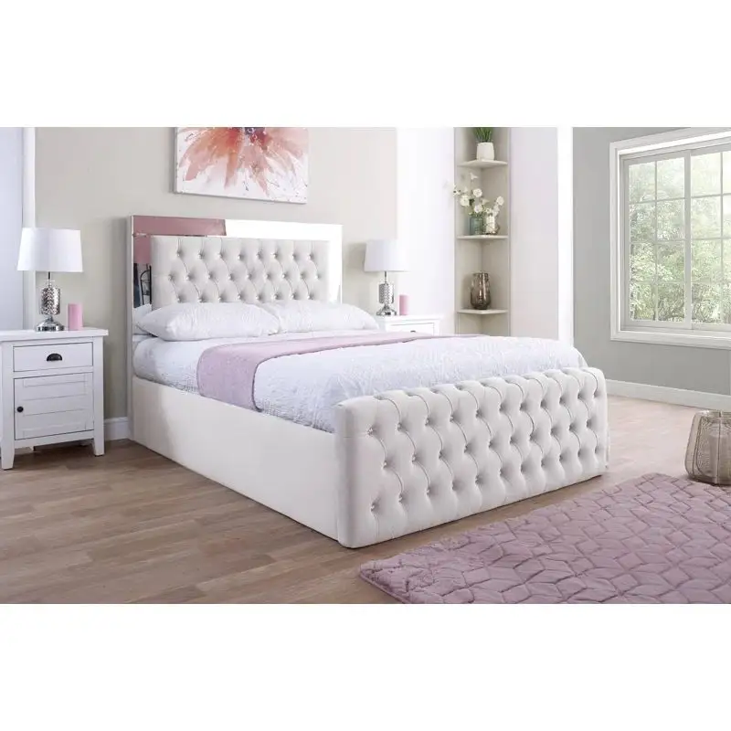 Ensemble de meubles modernes et luxueux pour chambre à coucher, blancs, lit King Size capitonné en velours et diamant Design classique de lit double