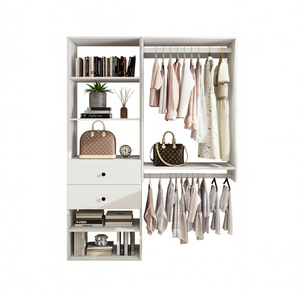 Organiseur de placard modulaire blanc moderne 54,6 po x 17,16 po x 70,2 po, armoire de chambre à coucher avec 2 tiroirs, 6 étagères et tringles de suspension - Product Image 1