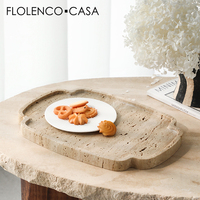 Plateau à gâteaux et à biscuits en marbre décoratif moderne, plateau de service en pierre naturelle écologique à bord nuage pour la maison, l'hôtel, les plats, les assiettes
