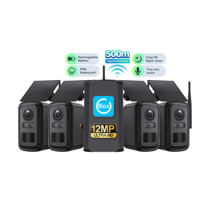 Kit combiné caméra solaire 4 canaux avec répéteur Wi-Fi et hub domestique, système de surveillance de sécurité CCTV sans fil extérieur couleur à faible consommation - Product Image 1