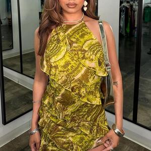 Nouvelle Robe d'été sexy pour femme, imprimée colorée, sans manches, à bretelles halter et dos nu, pour soirée, tendance - Product Image 3