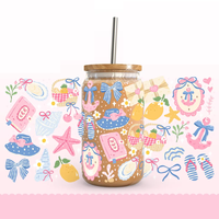 Coquette farfalla rosa disegno floreale citazione ispiratrice estetica UV DTF avvolgere il vetro impermeabile può avvolgere per tazza