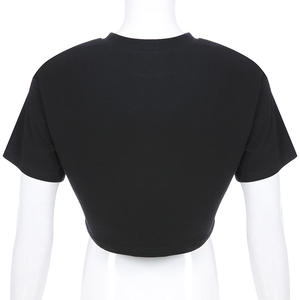 Nero Bianco O-Collo Manica Corta Crop Top <span class=keywords><strong>Donna</strong></span> Logo Personalizzato di Stampa Delle Signore Della MAGLIETTA Delle Donne Breve T-Shirt Casual - Product Image 4