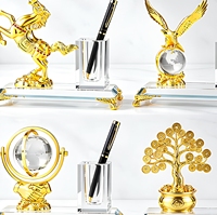 Ensemble de papeterie de bureau en cristal personnalisé, trophée en métal avec numéro et porte-stylo en cristal