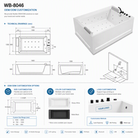 Baignoire de luxe rectangulaire portable autoportante à hydromassage avec bande LED d'ambiance, certifiée CE SAA, pour hôtel et villa