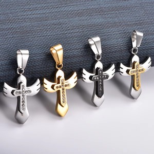 Collar con Colgante de Cruz en Forma de Ala de Circonia y Acero Inoxidable para Mujeres y Hombres, Amuleto de Cristo, Cadena de Oración, Accesorios de Joyería Metálica - Product Image 3