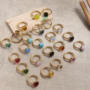 Bague en acier inoxydable style luxe léger japonais et coréen, forme cube de sucre irrégulier, avec zircon et émeraude, motif champignon - Product Image 2