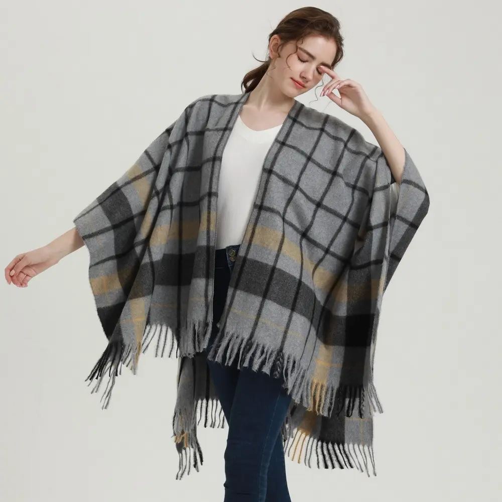 2022 ultimo inverno caldo mantello classico Plaid doppio lato Pashmina sciarpa Poncho Unisex manica a pipistrello cappotto mantello scialle grande frangia