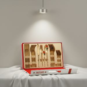 Ensemble de couverts nordiques en acier inoxydable 304 couleur or rose, 24 pièces, <span class=keywords><strong>Laguiole</strong></span>, pour Noël - Product Image 4