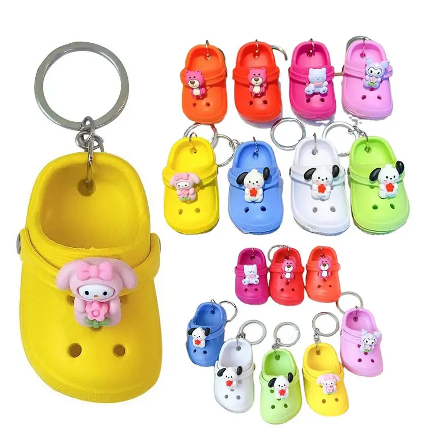 New Cute Mini Slippers Keychain Foam Hole Beach Shoes Lovely 3d Mini PVC Plastic Key Chain Promotional Mall Gift Shoe Keychains