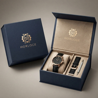Boîte cadeau rigide de luxe personnalisée pour montre, avec couvercle à charnière et insert en velours pour l'emballage de montres et d'accessoires masculins