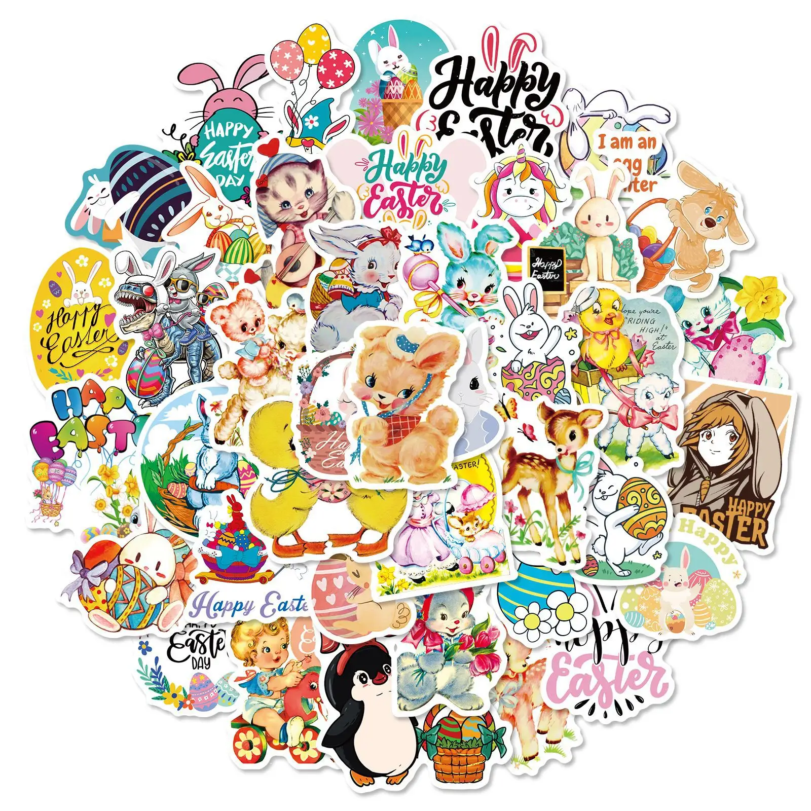 50 Stks/zak Grappige Paasei Cartoon Stickers Vinyl Waterdichte Pasen Cool Animal Sticker Voor Kids Water Fles Festival Stickers