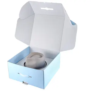 プラスチックハンドル付きブルーハットボックス卸売カスタム段ボールハンドバッグ包装
