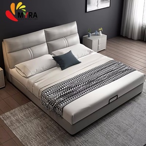 Letto Matrimoniale 1.8m con Struttura in Legno Massello, Rivestimento in Microfibra, Contenitore Alto, Design Nordico Moderno Minimalista, Letto Nuziale - Product Image 1