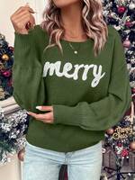 Meilleur prix Jacquard épaule tombante dames goutte tricot femmes pull décontracté col rond longues femmes joyeux noël pull
