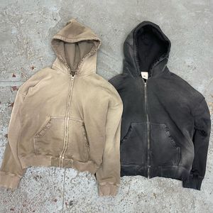 Tùy Chỉnh Sang Trọng Thêu Hoody Thời Trang Đi Phố Áo Lông Cừu Trống Cổ Điển Quá Khổ Rửa Axit Mặt Trời Đã Bị Phạt Đau Khổ Zip up Áo - Product Image 3