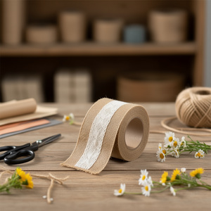 Nastro di lino ILAN 10 cm x 2 m con bordo in pizzo per artigianato e decorazioni - Product Image 3