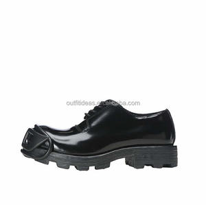 Botas de cuero de becerro unisex con cremallera lateral, punta redonda, de cuero genuino, talla estándar, con caja, estilo <span class=keywords><strong>Derby</strong></span>, con cordones y tacón de martillo. - Product Image 1