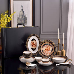 ชุดถ้วยชามลายกระดูกจีน28ชิ้นช้อนหินอ่อนสีแดง28ชิ้นชุดถ้วยเซรามิกแปลกใหม่สำหรับอาหารค่ำ6ชิ้น - Product Image 2