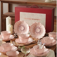 Service de vaisselle en céramique compatible micro-ondes, motif végétal, assiettes et bols, coffret cadeau de mariage pour jeune couple, fête de fiançailles