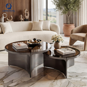 OEM <span class=keywords><strong>moderno</strong></span> divano di lusso nero acciaio inossidabile placcato marrone colore <span class=keywords><strong>vetro</strong></span> temperato nidificazione <span class=keywords><strong>tavolino</strong></span> rotondo - Product Image 2