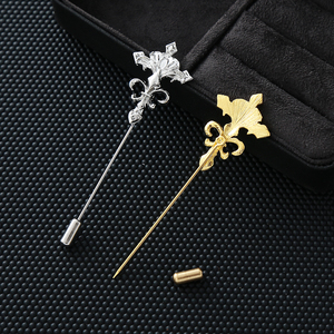 <span class=keywords><strong>Pin</strong></span> de Solapa Largo de Aleación con Flor-de-lis Vintage para Hombre, Broche Dorado/Plateado para Traje Formal, Accesorio de Joyería para Negocios, Bodas y Fiestas - Product Image 2
