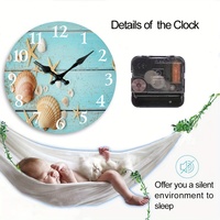 Reloj de pared de cuarzo silencioso para uso doméstico, número de concha marina Retro, cara única para sala de estar, dormitorio, cocina, caja de estilo playero de verano