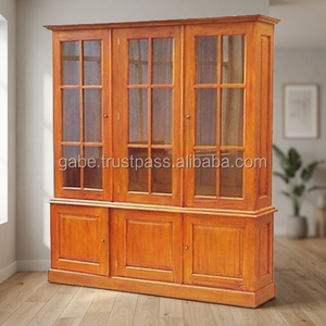 Caja de libro de madera maciza de caoba de 3 puertas, réplica, diseño clásico - Product Image 3
