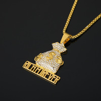 Collier Pendentif Sac d'Argent en Acier Inoxydable Doré, Bijou Hip Hop avec Signe Dollar Sertie de Zircons Cubiques, Chaîne Maille Cubaine, pour Hommes et Femmes, Vente en Gros, Personnalisation OEM