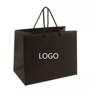 Özel baskılı Logo promosyon Paris siyah kağıt kulplu çanta hediye için giyim alışveriş