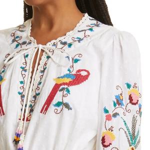 Robe d'été élégante en lin pour femme, personnalisée OEM, de haute qualité, à manches longues, motif floral naturel, style décontracté, avec broderie et coutures tendance - Product Image 5