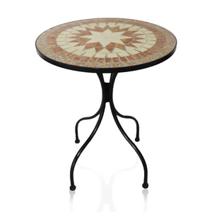 Tavolino da giardino rotondo <span class=keywords><strong>in</strong></span> metallo da 60cm con piano <span class=keywords><strong>in</strong></span> <span class=keywords><strong>mosaico</strong></span> da <span class=keywords><strong>esterno</strong></span> e da interno