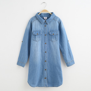 เสื้อเชิ้ตเด็กสีฟ้าอ่อนติดกระดุมยาวถึงเข่า แบรนด์ส่วนตัว จัดส่งด่วน - Product Image 3