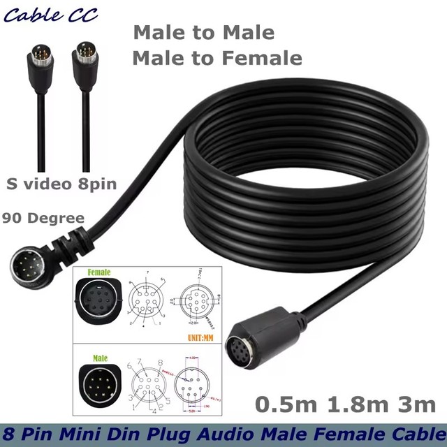 50cm 90 ° Mini DIN 8Pin Male to Male Female Video Cable 8-Core S-Video Set Top Box Scanner Monitoring Connection Cable