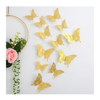 Haute qualité décor lumineux 12 pièces ensemble décoration brillant or Rose doré argent 3D creux papillon Stickers muraux